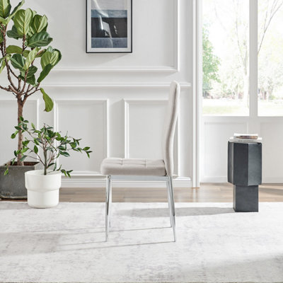 Furniturebox UK Dining Chair - 2x Paloma Cream Fabric Upholstered Dining Chair Silver Legs - Contemporary Dining Kitchen Furniture