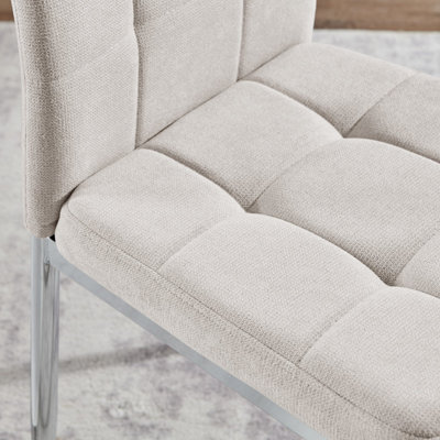 Furniturebox UK Dining Chair - 2x Paloma Cream Fabric Upholstered Dining Chair Silver Legs - Contemporary Dining Kitchen Furniture