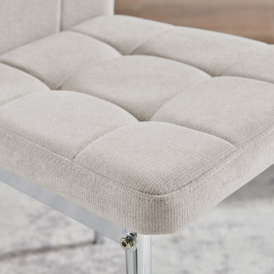 Furniturebox UK Dining Chair - 2x Paloma Cream Fabric Upholstered Dining Chair Silver Legs - Contemporary Dining Kitchen Furniture
