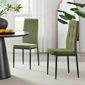 Furniturebox UK Dining Chair - 2x Paloma Green Fabric Upholstered Dining Chair Black Legs - Contemporary Dining Kitchen Furniture