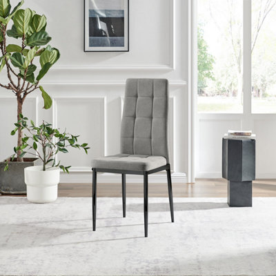 Furniturebox UK Dining Chair - 2x Paloma Grey Fabric Upholstered Dining Chair Black Legs - Contemporary Dining Kitchen Furniture