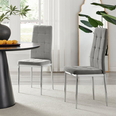 Furniturebox UK Dining Chair 2x Paloma Grey Fabric Upholstered Dining Chair Silver Legs Contemporary Dining Kitchen