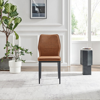 Furniturebox UK Dining Chair - 2x Riya Burnt Orange Fabric Upholstered Dining Chair Black Legs - Minimalist Kitchen Furniture