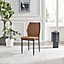 Furniturebox UK Dining Chair - 2x Riya Burnt Orange Fabric Upholstered Dining Chair Black Legs - Minimalist Kitchen Furniture
