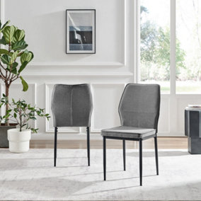 Furniturebox UK Dining Chair - 2x Riya Dark Grey Fabric Upholstered Dining Chair Black Legs - Minimalist Dining Kitchen Furniture