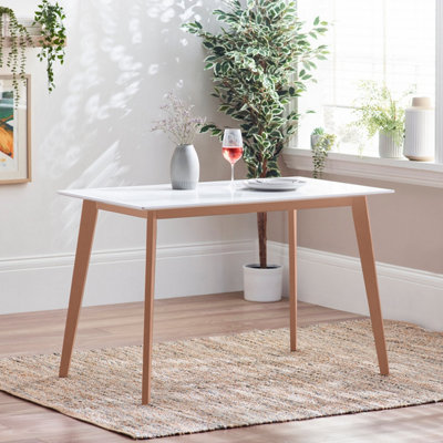 Furniturebox UK Dining Table - Sofia White Dining Table Wood Legs - 4 Seater Family Dinner Table - Made In Ukraine