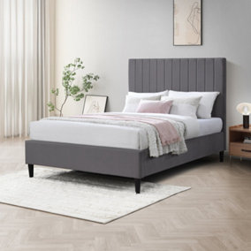 Furniturebox UK Double Bed - 'Aster' Upholstered Grey Velvet Double Bed Frame Only (No Mattress) - Modern Bedroom Furniture