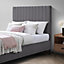 Furniturebox UK Double Bed - 'Aster' Upholstered Grey Velvet Double Bed Frame Only (No Mattress) - Modern Bedroom Furniture