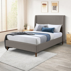Furniturebox UK Double Bed - 'Hana' Upholstered Beige Taupe Modern Double Bed Frame Only (No Mattress) - 100% Recycled Eco Fabric