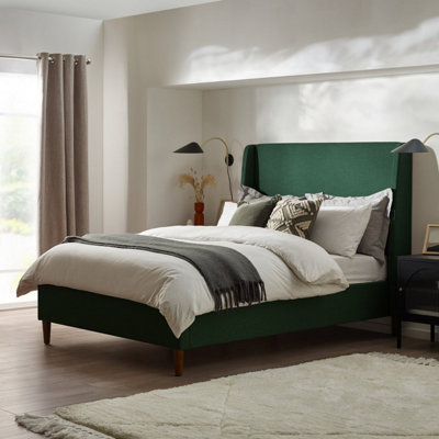 Furniturebox UK Double Bed - 'Hana' Upholstered Green Modern Double Bed Frame Only (No Mattress) - 100% Recycled Eco Fabric