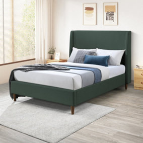 Furniturebox UK Double Bed - 'Hana' Upholstered Green Modern Double Bed Frame Only (No Mattress) - 100% Recycled Eco Fabric