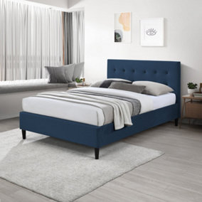 Furniturebox UK Double Bed - 'Lotus' Upholstered Blue Velvet Double Bed Frame Only (No Mattress) - Chesterfield Style Bed