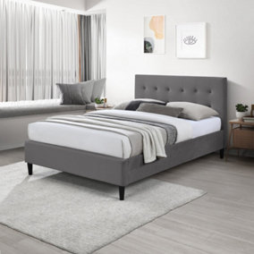 Furniturebox UK Double Bed - 'Lotus' Upholstered Grey Velvet Double Bed Frame Only (No Mattress) - Modern Chesterfield Style
