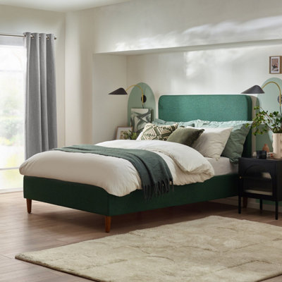Furniturebox UK Double Bed Romy Upholstered Green Double Bed Frame Only No Mattress 100 Recycled Eco Fabric