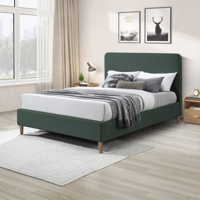 Furniturebox UK Double Bed - 'Romy' Upholstered Green Double Bed Frame Only (No Mattress) - 100% Recycled Eco Fabric