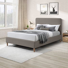 Furniturebox UK Double Bed - 'Romy' Upholstered Taupe Beige Double Bed Frame Only (No Mattress) - 100% Recycled Eco Fabric