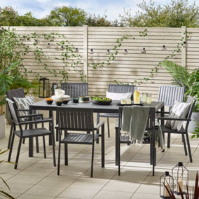 Furniturebox UK Dubai Grey Metal & Wood Effect 8 Seat Outdoor Garden Dining Set, 8 chairs + garden table - Free Cover