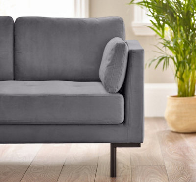 Furniturebox UK Evelyn 2-Seater Velvet Sofa in Grey On Wooden Frame
