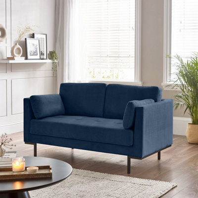 Furniturebox UK Evelyn 2-Seater Velvet Sofa in Navy On Wooden Frame