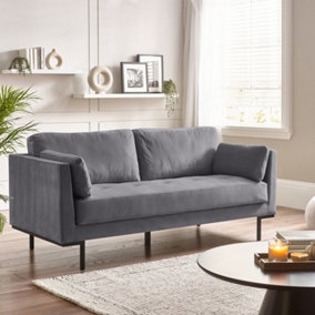 Furniturebox UK Evelyn 3-Seater Velvet Sofa in Grey On Wooden Frame