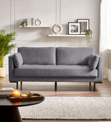 Furniturebox UK Evelyn 3-Seater Velvet Sofa in Grey On Wooden Frame