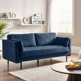 Furniturebox UK Evelyn 3-Seater Velvet Sofa in Navy On Wooden Frame