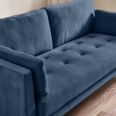 Furniturebox UK Evelyn 3-Seater Velvet Sofa in Navy On Wooden Frame