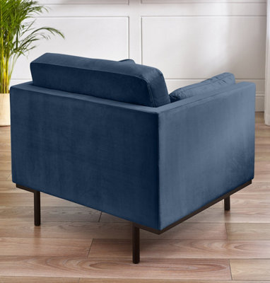 Furniturebox UK Evelyn Soft-Touch Velvet Solid Wood Frame Armchair In Navy