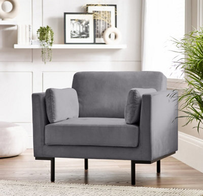 Furniturebox UK Evelyn Soft-Touch Velvet Solid Wood Frame Armchair In Taupe Grey