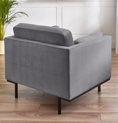 Furniturebox UK Evelyn Soft-Touch Velvet Solid Wood Frame Armchair In Taupe Grey