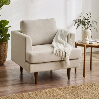 Furniturebox UK Fabric Armchair - 'Fleur' Upholstered Cream Armchair - 100% Eco Recycled Fabric - Modern Living Room Furniture