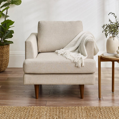 Furniturebox UK Fabric Armchair - 'Fleur' Upholstered Cream Armchair - 100% Eco Recycled Fabric - Modern Living Room Furniture