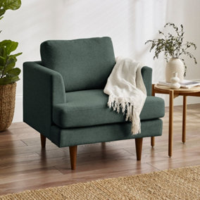 Furniturebox UK Fabric Armchair - 'Fleur' Upholstered Green Armchair - 100% Eco Recycled Fabric - Modern Living Room Furniture