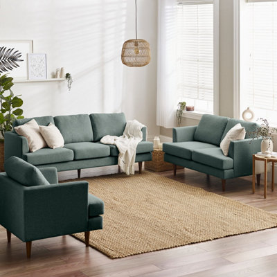 Furniturebox UK Fabric Sofa Set - 'Fleur' Armchair 2 Seater & 3 Seater Upholstered Green Sofa Set - 100% Eco Recycled Fabric