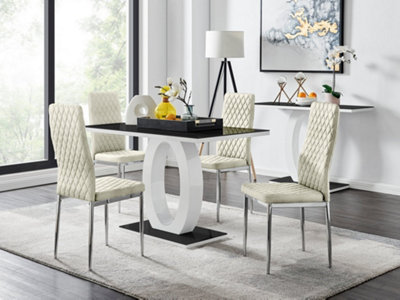 Furniturebox UK Giovani 4 Black Dining Table & 4 Cream Velvet Milan Chairs