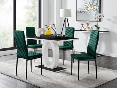 Furniturebox UK Giovani 4 Black Dining Table & 4 Green Velvet Milan Black Leg Chairs
