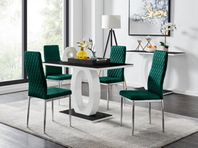 Furniturebox UK Giovani 4 Black Dining Table & 4 Green Velvet Milan Chairs
