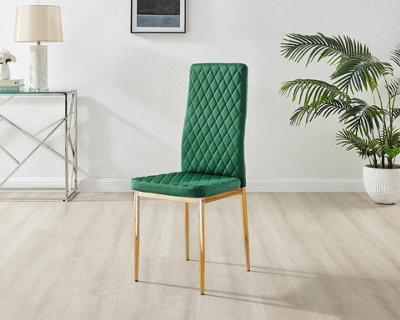 Furniturebox UK Giovani 4 Black Dining Table & 4 Green Velvet Milan Gold Leg Chairs