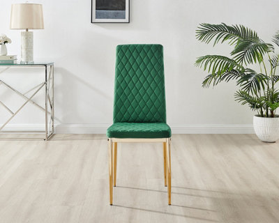 Furniturebox UK Giovani 4 Black Dining Table & 4 Green Velvet Milan Gold Leg Chairs