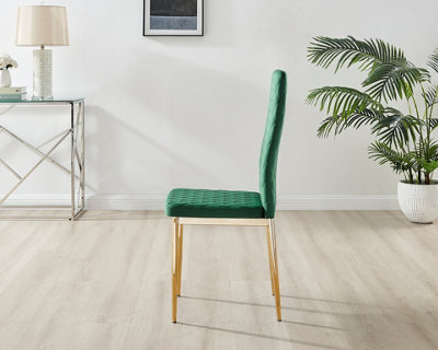Furniturebox UK Giovani 4 Black Dining Table & 4 Green Velvet Milan Gold Leg Chairs