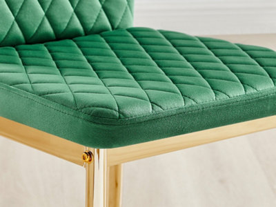 Furniturebox UK Giovani 4 Black Dining Table & 4 Green Velvet Milan Gold Leg Chairs