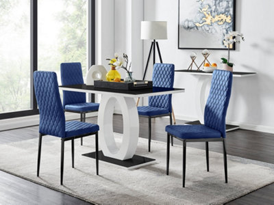 Furniturebox UK Giovani 4 Black Dining Table & 4 Navy Velvet Milan Black Leg Chairs
