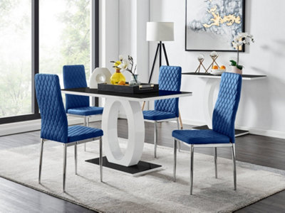 Furniturebox UK Giovani 4 Black Dining Table & 4 Navy Velvet Milan Chairs