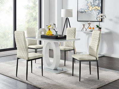 Furniturebox UK Giovani 4 Grey Dining Table & 4 Cream Velvet Milan Black Leg Chairs
