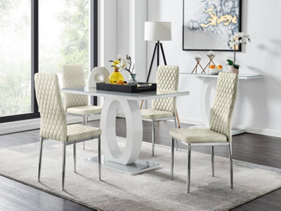 Furniturebox UK Giovani 4 Grey Dining Table & 4 Cream Velvet Milan Chairs
