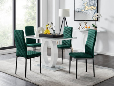 Furniturebox UK Giovani 4 Grey Dining Table & 4 Green Velvet Milan Black Leg Chairs