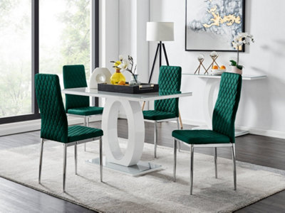 Furniturebox UK Giovani 4 Grey Dining Table & 4 Green Velvet Milan Chairs