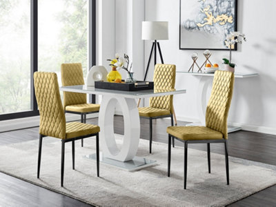 Furniturebox UK Giovani 4 Grey Dining Table & 4 Mustard Velvet Milan Black Leg Chairs
