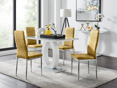 Furniturebox UK Giovani 4 Grey Dining Table & 4 Mustard Velvet Milan Chairs
