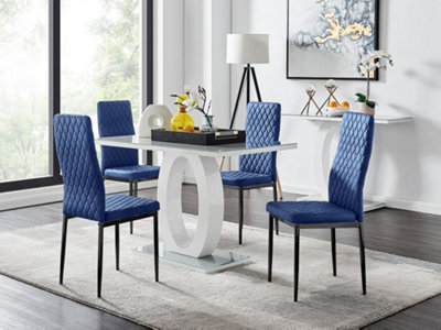 Furniturebox UK Giovani 4 Grey Dining Table & 4 Navy Velvet Milan Black Leg Chairs